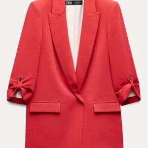 Zara Red Blazer with Rolled Sleeves